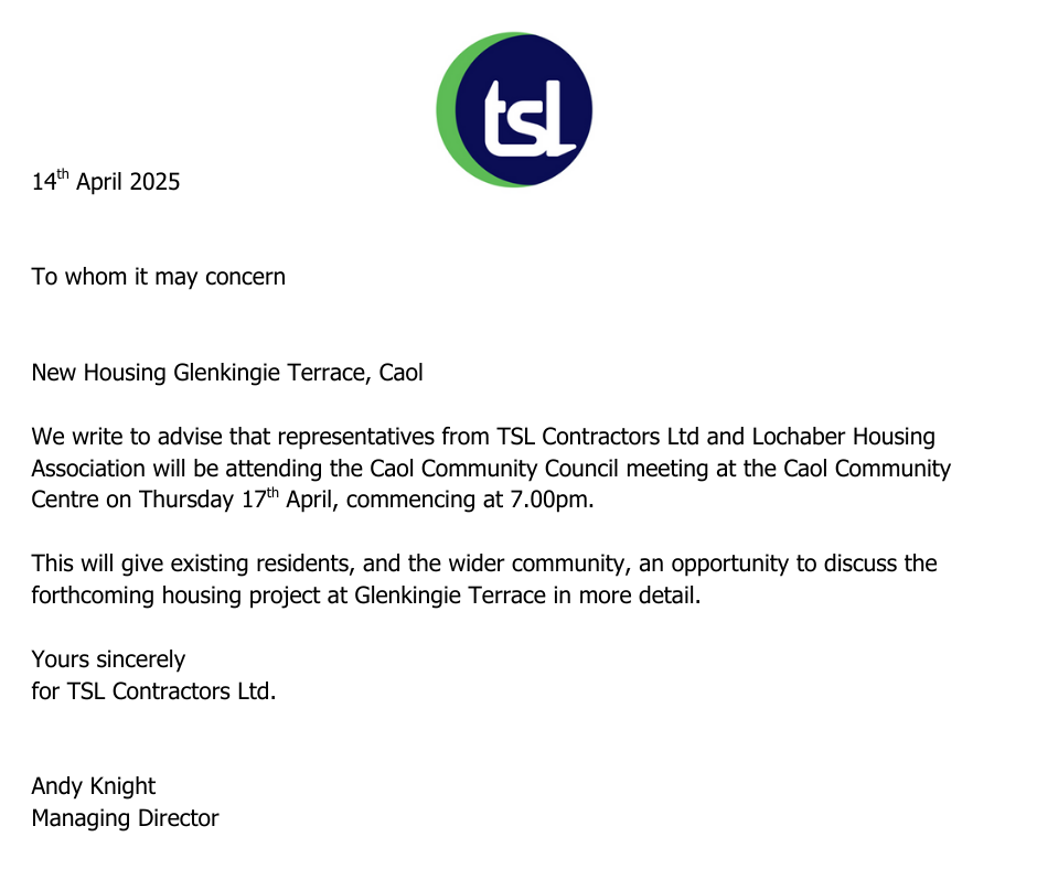 TSL Glenkingie Terrace Development - Notice of meeting 